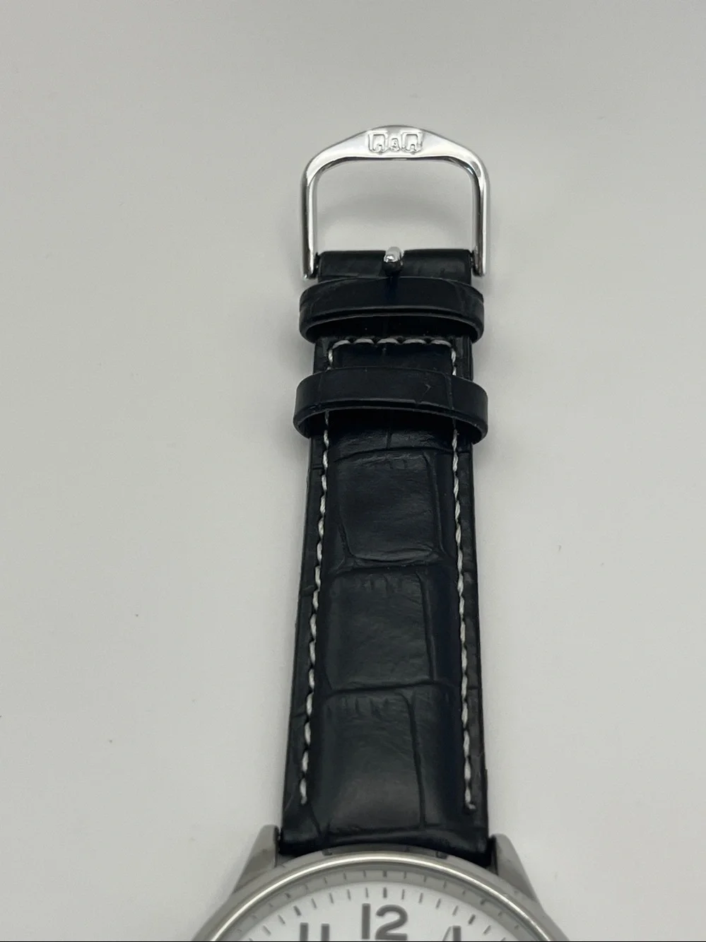 Q&Q Classic White Dial Black Leather Strap Watch